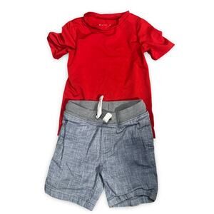 Cat & Jack Toddler Girls Outfit 3T Red T-Shirt & Blue Gray Shorts Set